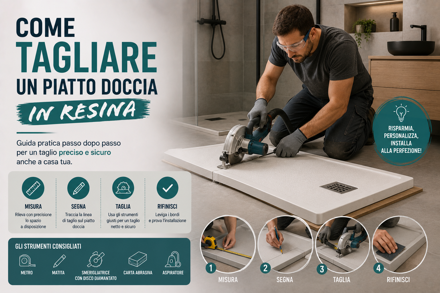 Come tagliare un piatto doccia in resina