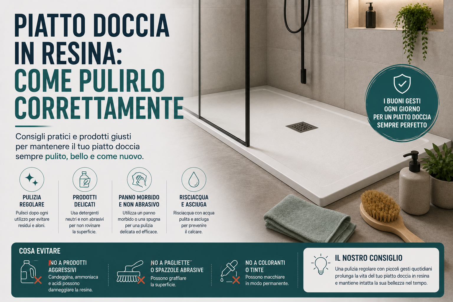 Piatto doccia in resina: come pulirlo correttamente