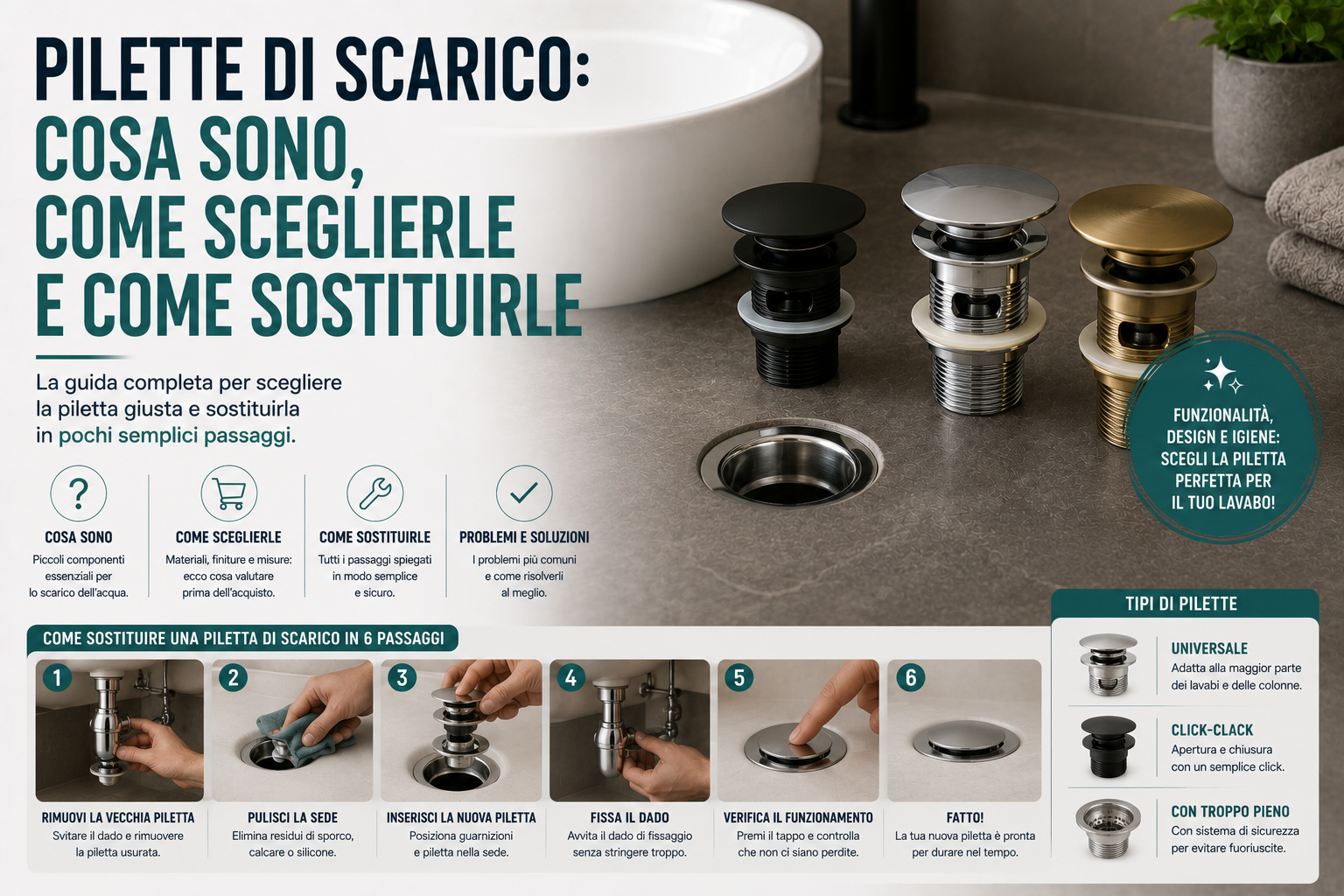 Pilette di scarico: cosa sono, come sceglierle e come sostituirle
