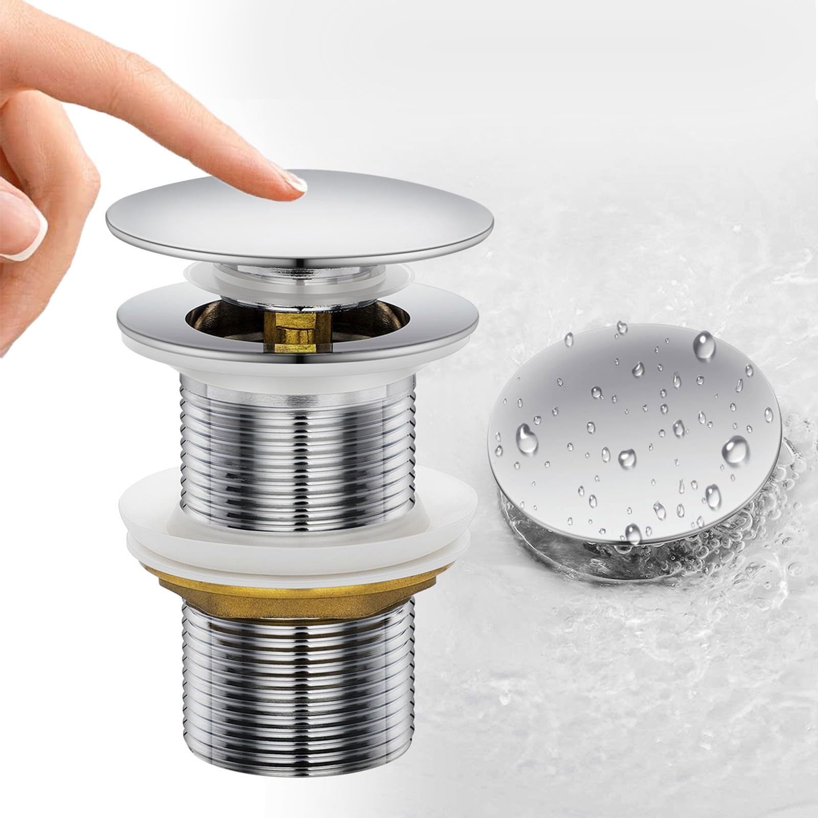 Piletta click clack per lavabo e bidet, con pressione che apre o chiude lo scarico grazie alla molla interna