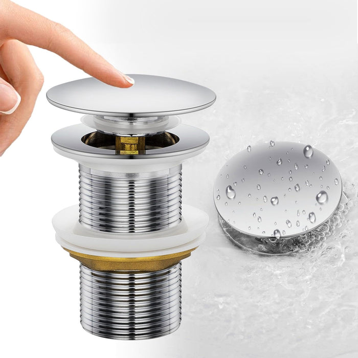 Piletta click clack per lavabo e bidet, con pressione che apre o chiude lo scarico grazie alla molla interna