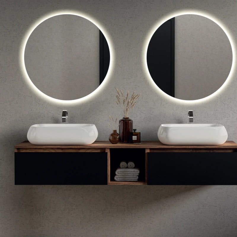 Mobile bagno sospeso Cubi&Co Venice 170 cm – doppio lavabo e doppio specchio LED, Made in Italy