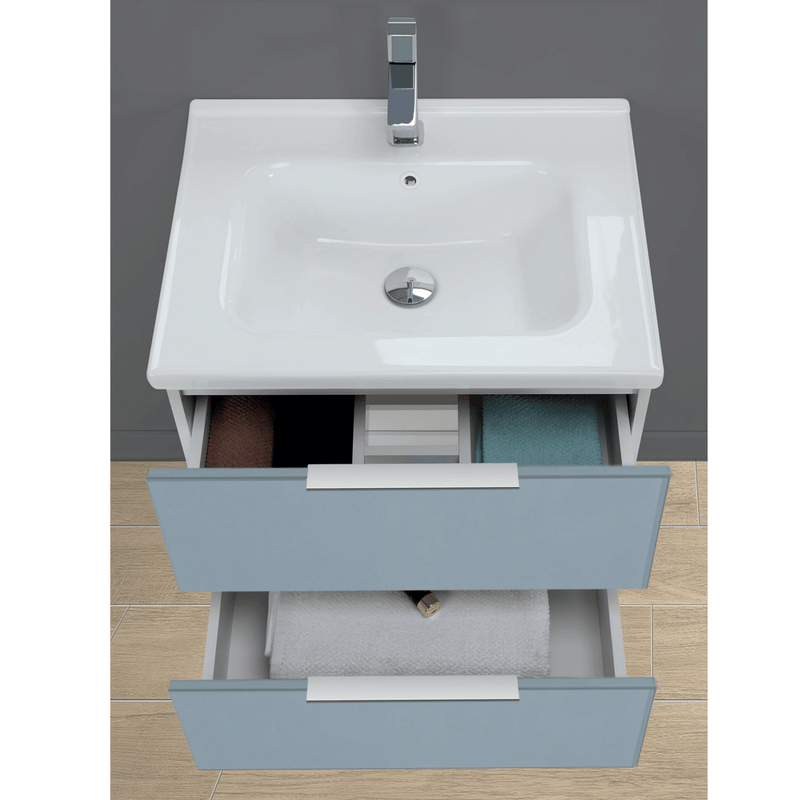 Mobile Bagno Sospeso 100 Cm Due Cassetti Specchio a Filo 60x100 Cm colore Azzurro Polvere
