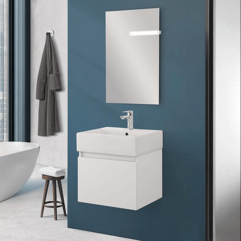 Mobile Bagno Sospeso 50 Cm Un'Anta Specchio Filo Lucido 50x60 Cm colore Bianco Lucido