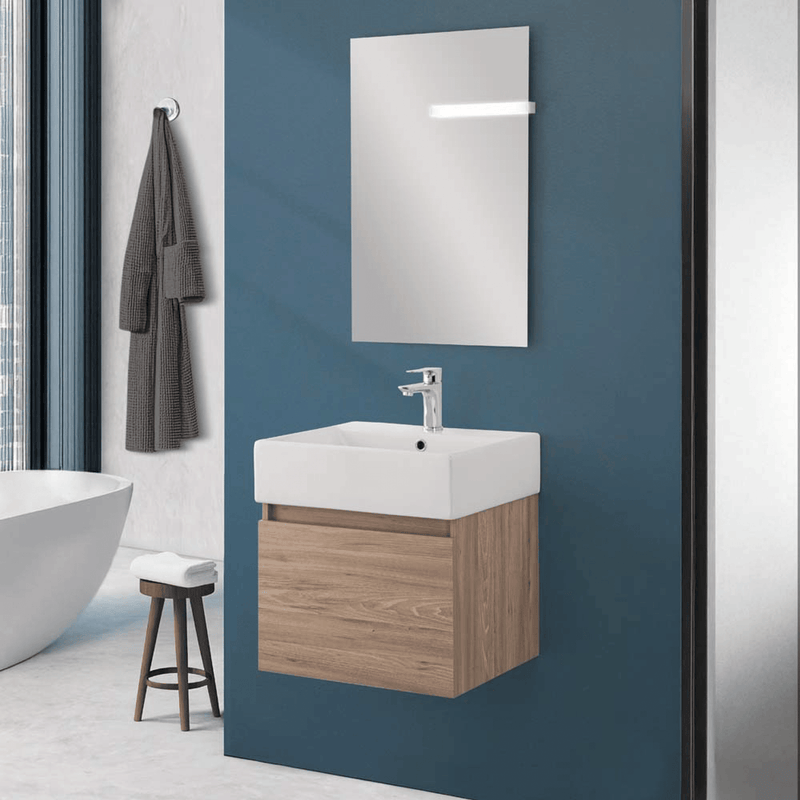 Mobile Bagno Sospeso 50 Cm Un'Anta Specchio Filo Lucido 50x60 Cm colore Rovere Scuro