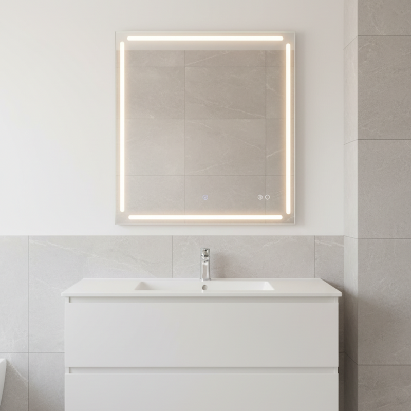 Specchio a led 60x80 con luci a led, cornice alluminio spazzolato e sistema anti-appannamento Gedy modello Paul