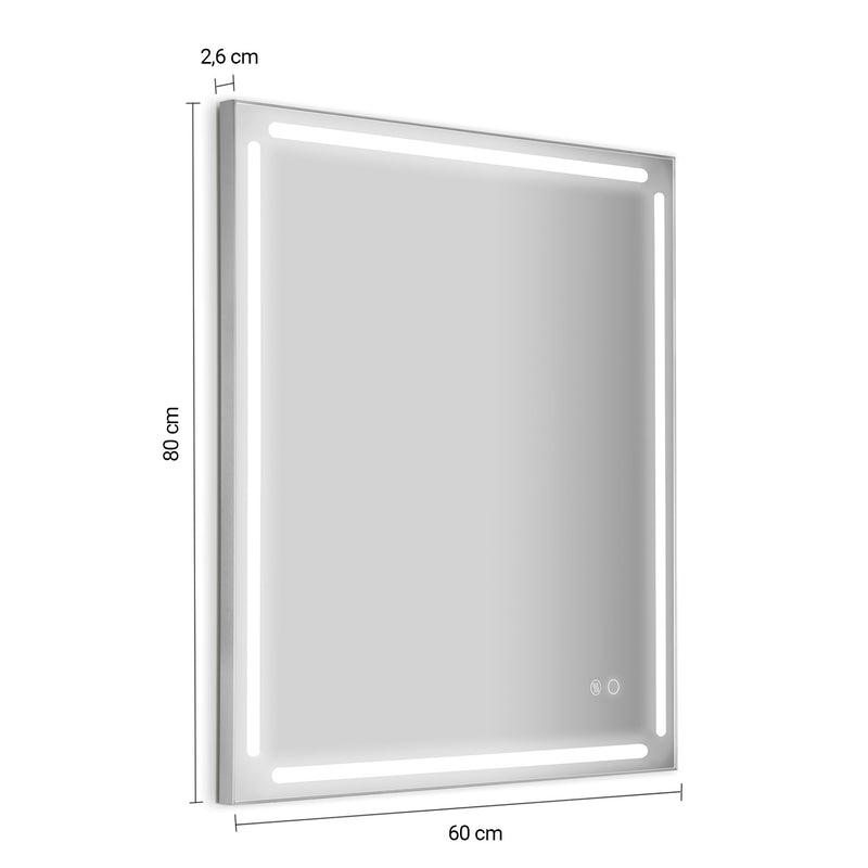 Specchio a led 60x80 con luci a led, cornice alluminio spazzolato e sistema anti-appannamento Gedy modello Paul