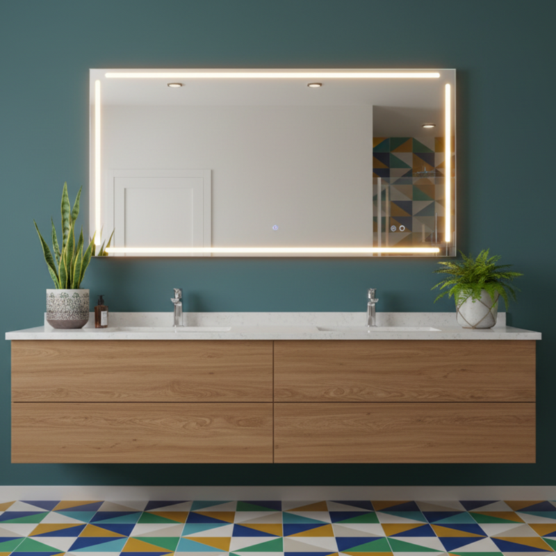 Specchio a led 100x80 con luci a led, cornice alluminio spazzolato e sistema anti-appannamento Gedy modello Paul