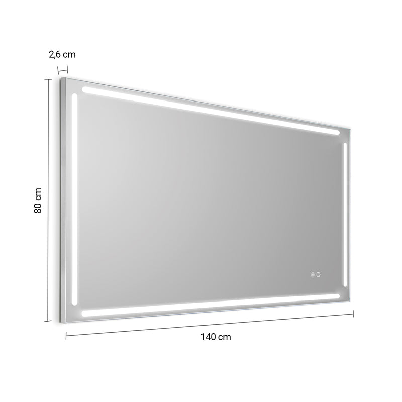 Specchio a led 100x80 con luci a led, cornice alluminio spazzolato e sistema anti-appannamento Gedy modello Paul