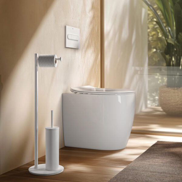 Piantana Portarotolo e scopino in acciaio inox Bianco Matt Gedy Mida