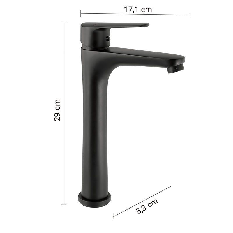 MISCELATORE LAVABO ALTO COMO NERO MATT
