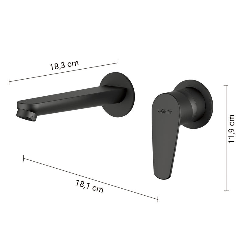 MISCELATORE LAVABO DA MURO COMO NERO MATT