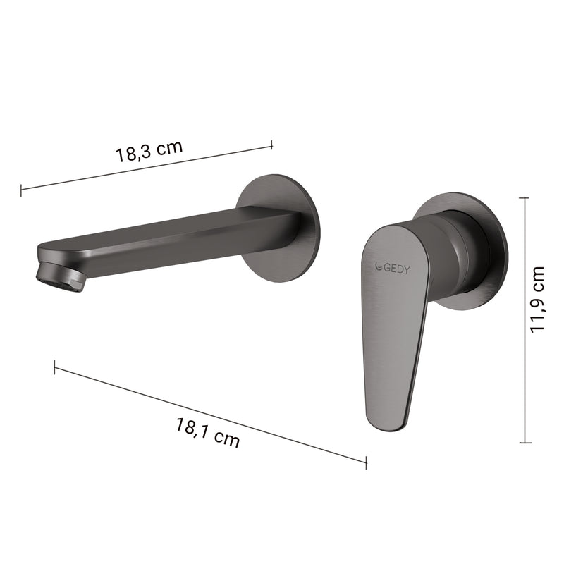 MISCELATORE LAVABO DA MURO COMO GUN METAL