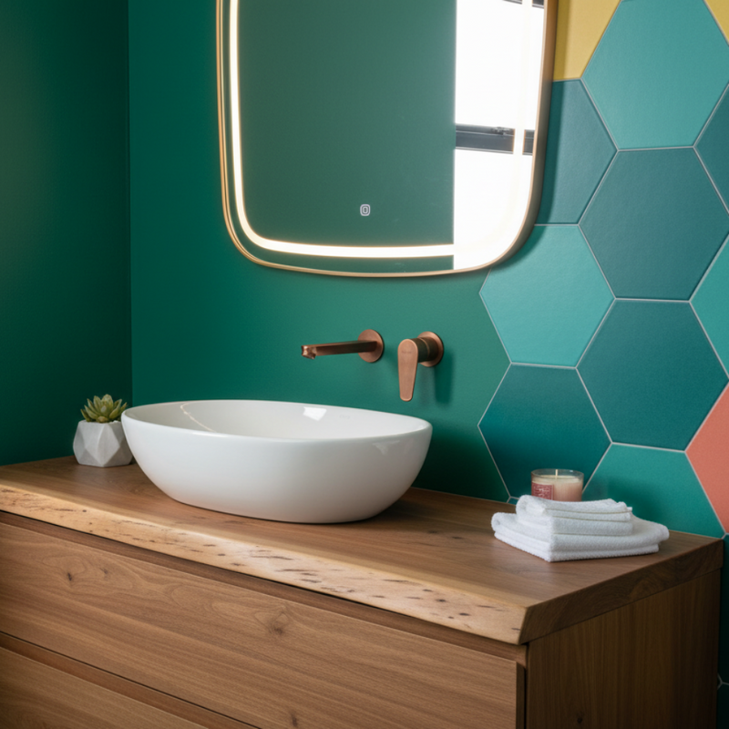 Miscelatore lavabo a muro finitura Oro Rosa completo di corpo incasso Gedy collezione COMO