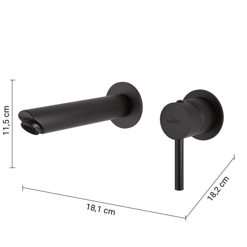 MISCELATORE LAVABO DA MURO GARDA NERO MATT