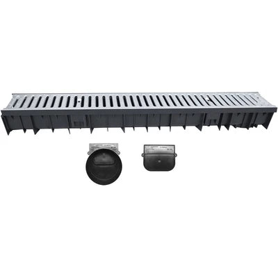 Canale wavedrain con griglia acciaio zincato testata e scarico d.110 1000 mm