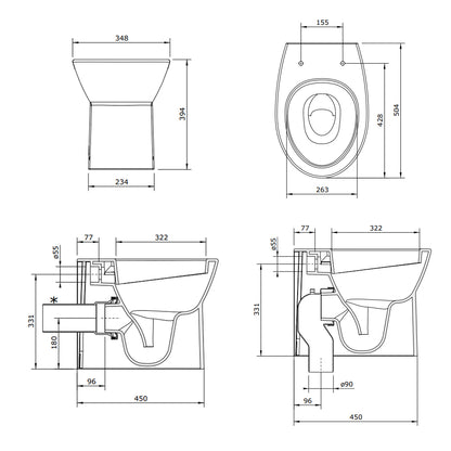 Wc filo muro per spazi piccoli mod. Casual cm 34x49 con sedile chiusura rallentata