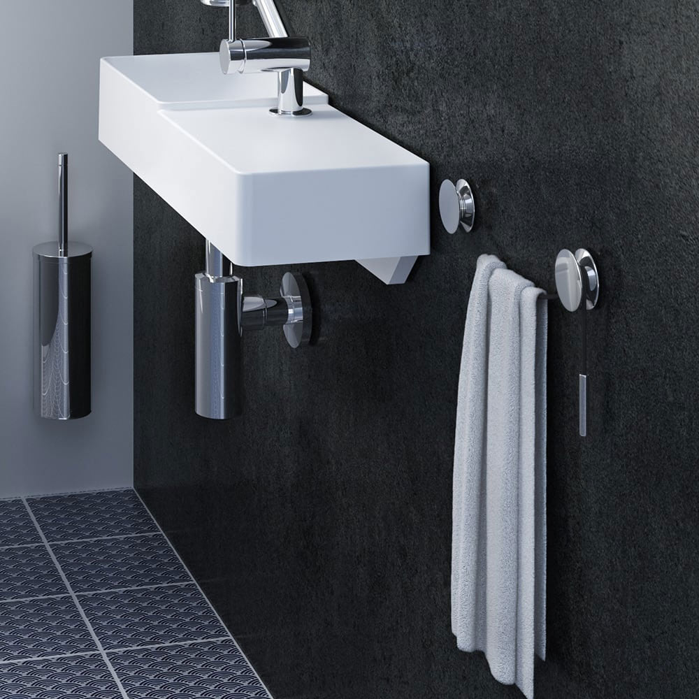 Porta asciugamani a muro in alluminio cromato della collezione 'Diabolo' by Cosmic - Corda nera by CeramicStore | Lo specialista del tuo bagno