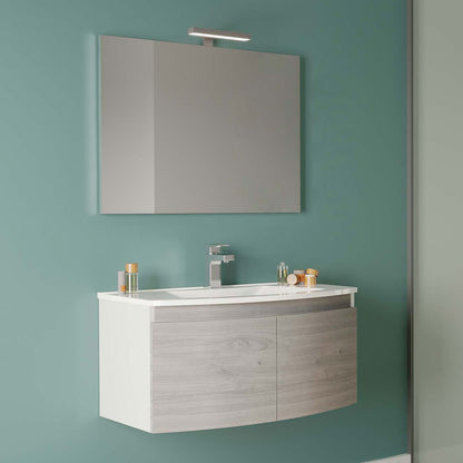 Mobile bagno a due ante con lavabo in resina specchio e lampada cm 80 Legno Nordico-modello Tide 1 by CeramicStore | Lo specialista del tuo bagno