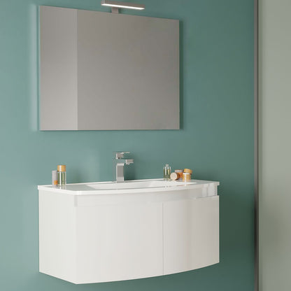 Mobile bagno a due ante con lavabo in ceramica specchio e lampada cm 80 Bianco Lucido-modello Tide 3 by CeramicStore | Lo specialista del tuo bagno