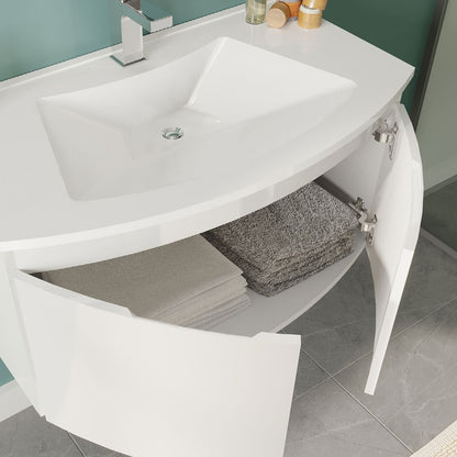Mobile bagno a due ante con lavabo in ceramica specchio e lampada cm 80 Bianco Lucido-modello Tide 3 by CeramicStore | Lo specialista del tuo bagno