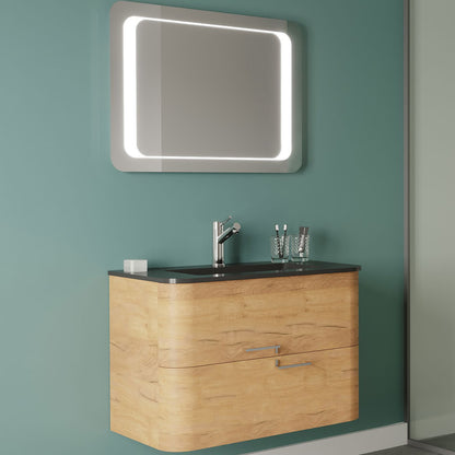 Mobile bagno a due cassetti Rovere Oro con lavabo in resina nero, specchio e lampada cm 80 - Cubi&Co modello Mood 1 by CeramicStore | Lo specialista del tuo bagno