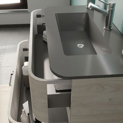 Mobile bagno Legno nordico con lavabo in resina grigio, specchio e lampada cm 100 -modello Mood 3 by CeramicStore | Lo specialista del tuo bagno