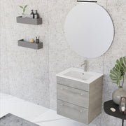 Composizione bagno sospesa Smack a 2 cassetti 55x62 con lavabo, specchio con lampada LED cement wood by CeramicStore | Lo specialista del tuo bagno