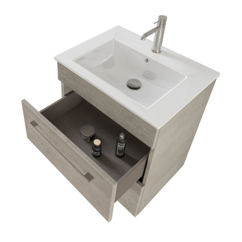 Composizione bagno sospesa Smack a 2 cassetti 55x62 con lavabo, specchio con lampada LED cement wood by CeramicStore | Lo specialista del tuo bagno