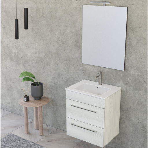 Composizione bagno sospesa Smack a 2 cassetti 55x62 con lavabo, specchio con lampada LED olmo bianco by CeramicStore | Lo specialista del tuo bagno