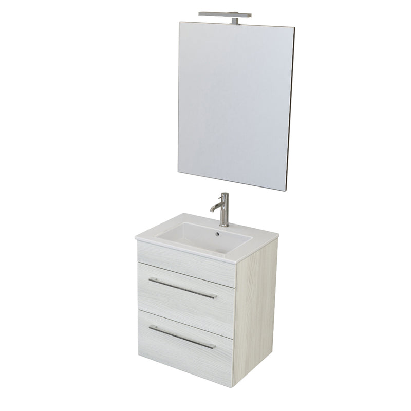 Composizione bagno sospesa Smack a 2 cassetti 55x62 con lavabo, specchio con lampada LED olmo bianco by CeramicStore | Lo specialista del tuo bagno