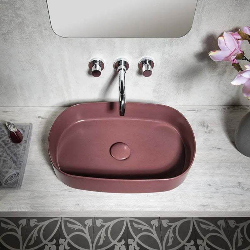 Lavabo d'appoggio ovale senza foro BathCore serie Infinity 55x36 color Bordeaux Opaco