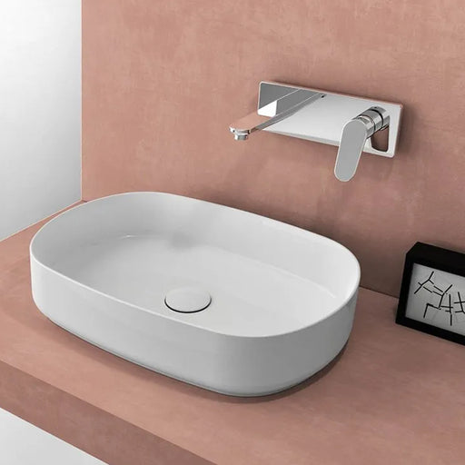 Lavabo d'appoggio ovale senza foro BathCore serie Infinity 55x36 color Bianco Lucido