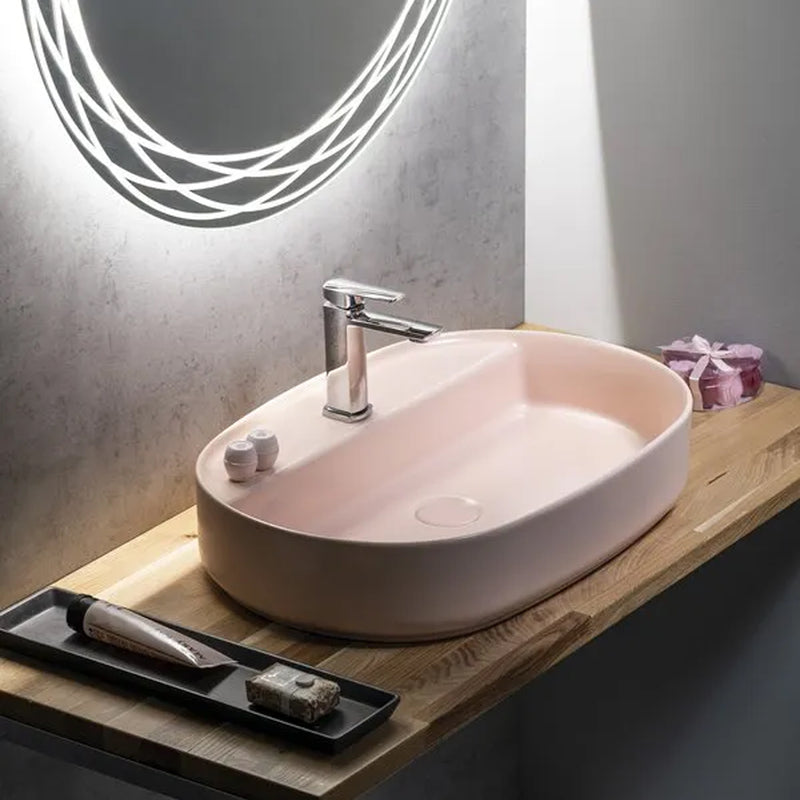 Lavabo d'appoggio ovale con foro BathCore serie Infinity 60x40 color Salmone Opaco by CeramicStore | Lo specialista del tuo bagno