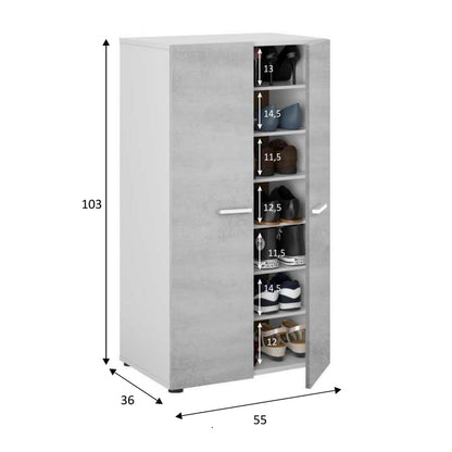 Mobile scarpiera a due ante in nobilitato cm 55x36x103h con 6 ripiani col. Cemento by CeramicStore | Lo specialista del tuo bagno