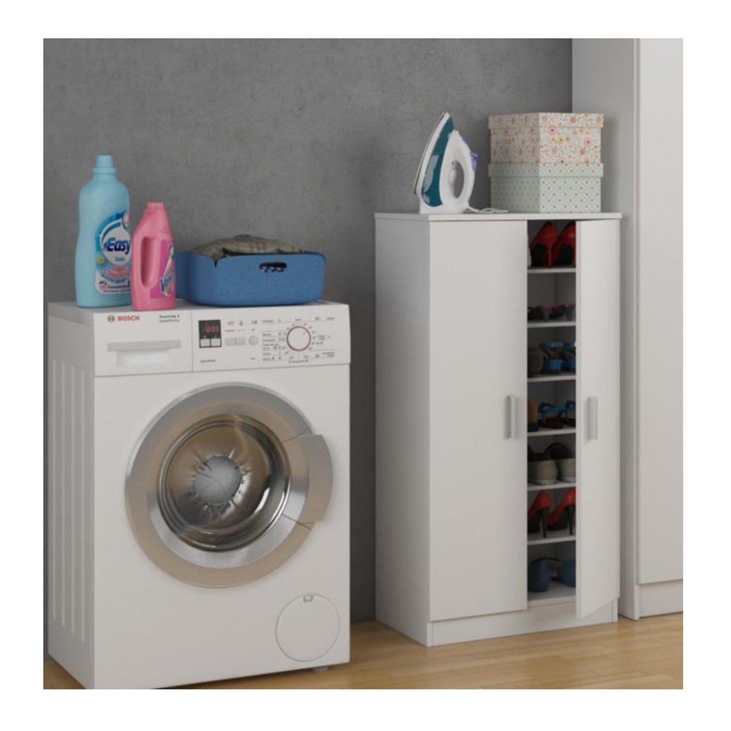 Mobile scarpiera a due ante in nobilitato cm 55x36x108h con 6 ripiani col. Bianco by CeramicStore | Lo specialista del tuo bagno