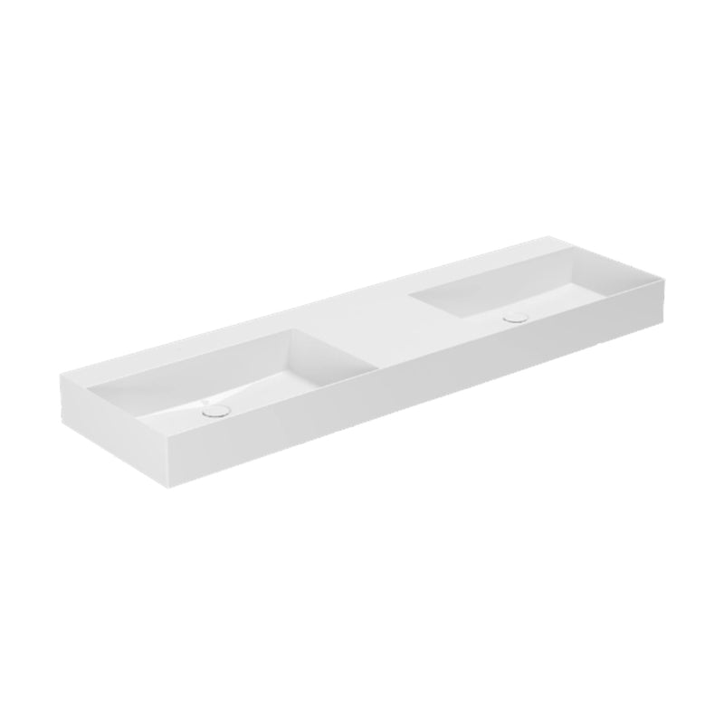 Lavabo da appoggio/sospeso squadrato con doppia vasca Ceramica Azzurra Elegance 161x46 cm - Bianco lucido