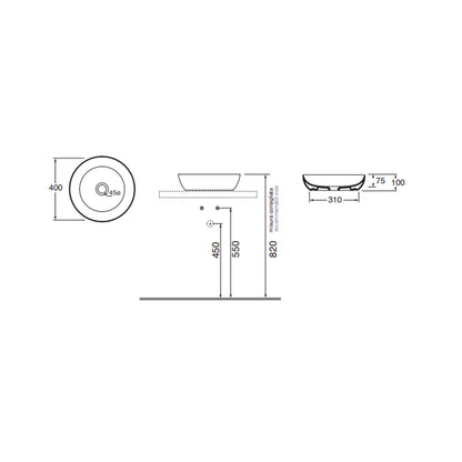 Lavabo da appoggio Ceramica Azzurra Elegance Circle à¸40x10H cm con bordo sottile