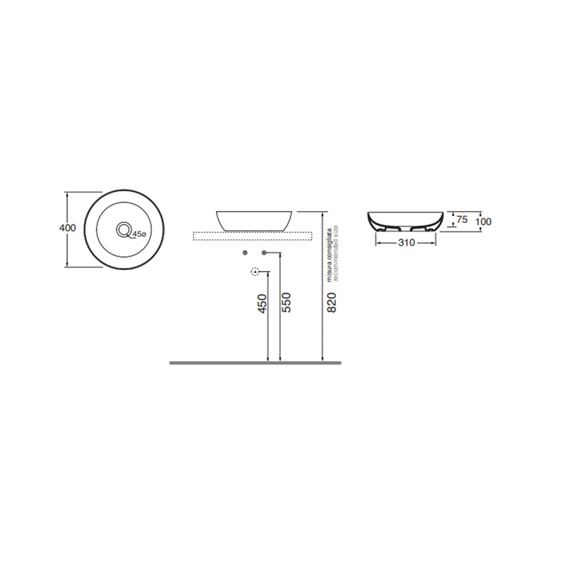 Lavabo da appoggio Ceramica Azzurra Elegance Circle à¸40x10H cm con bordo sottile