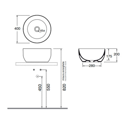Lavabo da appoggio Ceramica Azzurra Elegance Circle à¸40x20H cm con bordo sottile