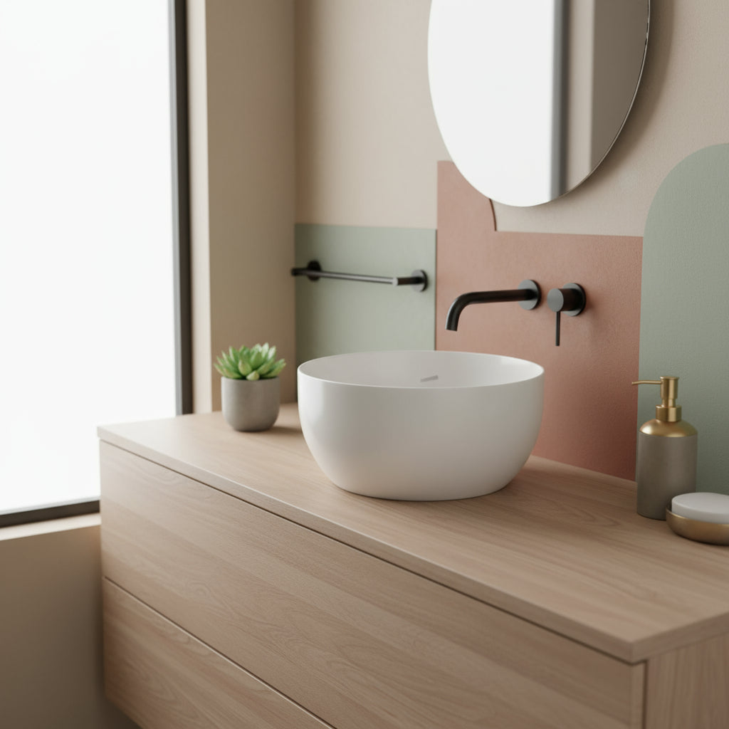 Lavabo da appoggio Ceramica Azzurra Elegance Circle à¸40x20H cm con bordo sottile