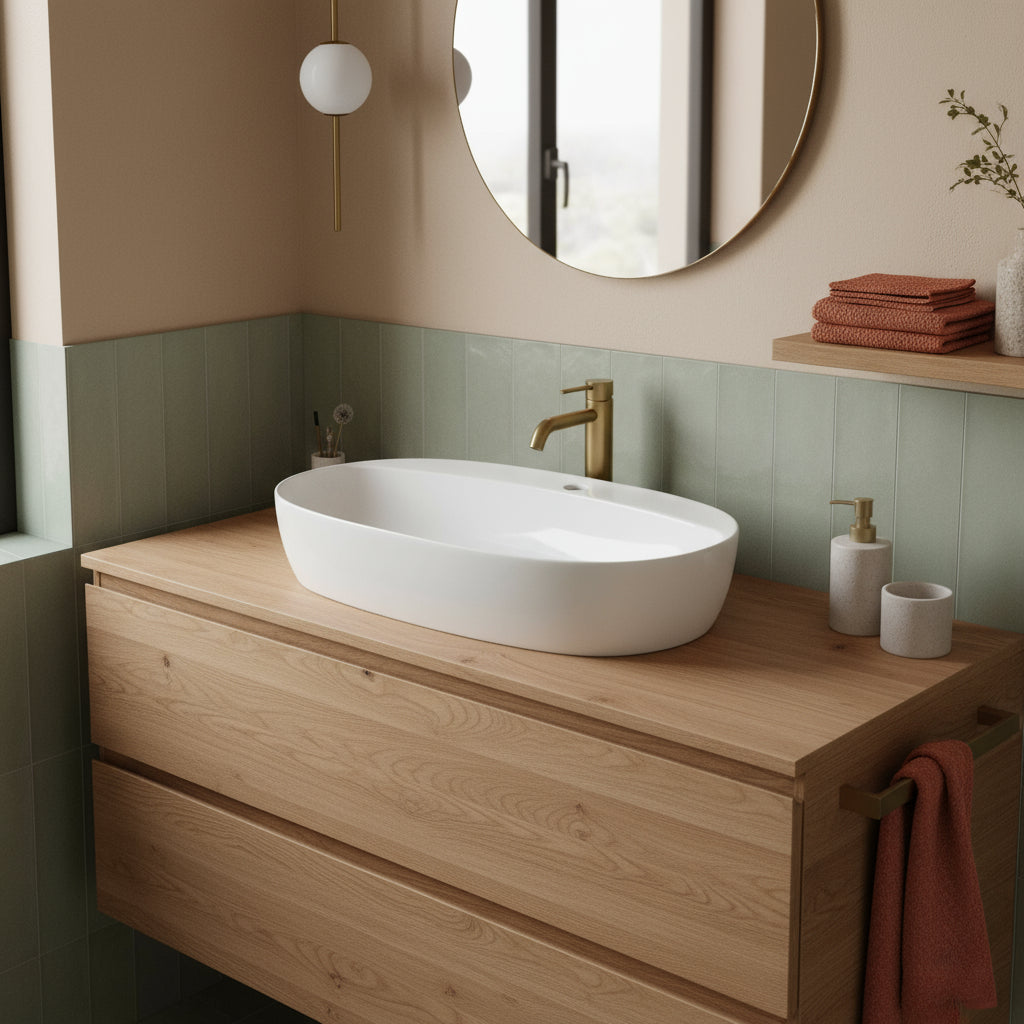 Lavabo da appoggio Ceramica Azzurra Elegance 70x42 con foro rubinetto - Bianco Lucido