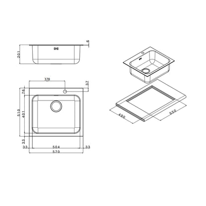 Lavello da cucina in acciaio inox 1 vasca 57x51 cm by CeramicStore | Lo specialista del tuo bagno
