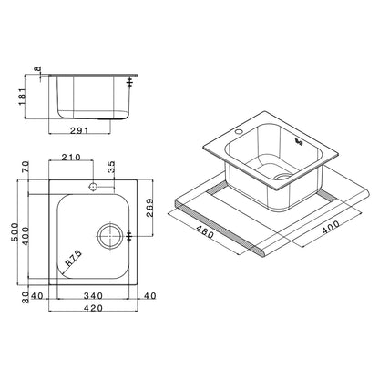 Lavello da cucina in acciaio inox 1 vasca 42x50 cm by CeramicStore | Lo specialista del tuo bagno