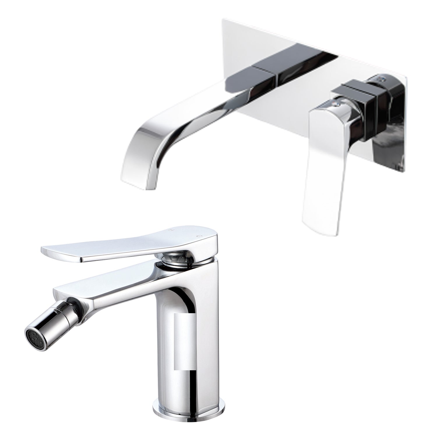 Coppia di miscelatori per lavabo incasso squadrato con easy box e bidet serie Lumix in ottone cromato by CeramicStore | Lo specialista del tuo bagno