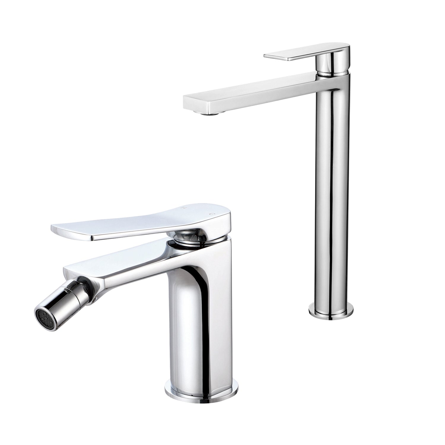 Coppia di miscelatori per lavabo alto e bidet serie Lumix in ottone cromato by CeramicStore | Lo specialista del tuo bagno