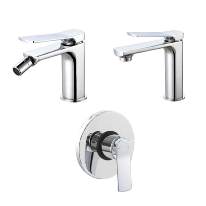 Composizione di miscelatori per lavabo, bidet e doccia a una via Lumix in ottone cromato by CeramicStore | Lo specialista del tuo bagno