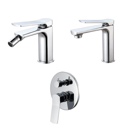 Composizione di miscelatori per lavabo, bidet e doccia due vie tondo in ottone cromato Lumix by CeramicStore | Lo specialista del tuo bagno