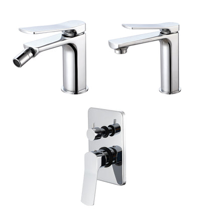 Composizione di miscelatori per lavabo, bidet e doccia due vie squadrato in ottone cromato Lumix by CeramicStore | Lo specialista del tuo bagno