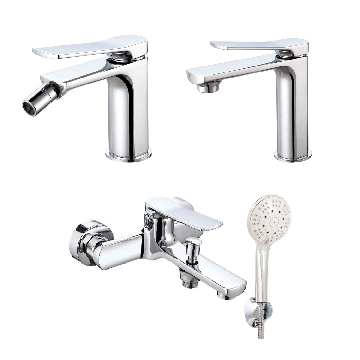Composizione di miscelatori per lavabo, bidet e vasca Lumix in ottone cromato by CeramicStore | Lo specialista del tuo bagno